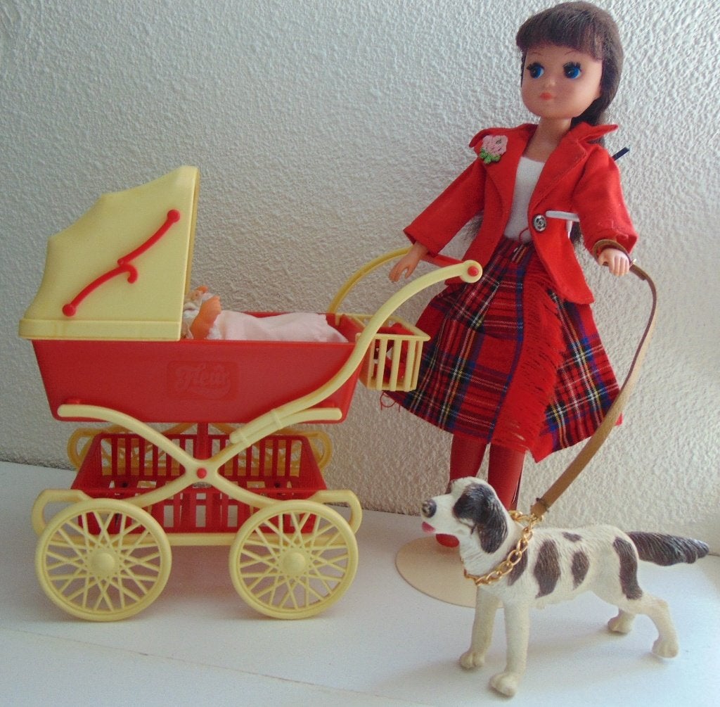 Mooie Fleur met kinderwagen in originele doos en hond, Ophalen of Verzenden, Zo goed als nieuw, Pop