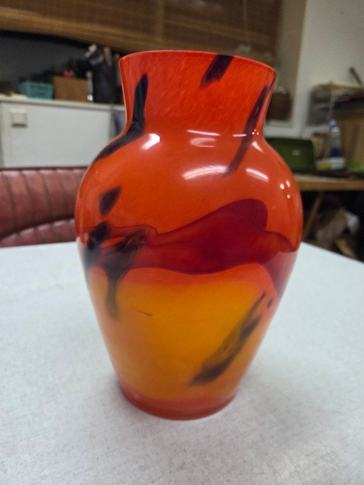 Unieke glazen vaas met oranje en rode tinten, Antiek en Kunst, Ophalen of Verzenden