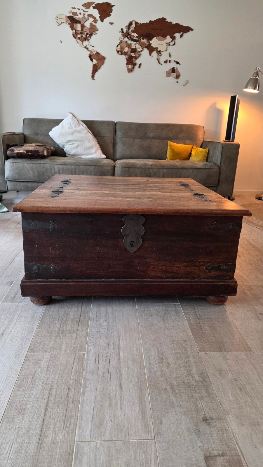 Teakhouten dekenkist - salontafel, Ophalen, Gebruikt, 50 tot 100 cm, 50 tot 100 cm