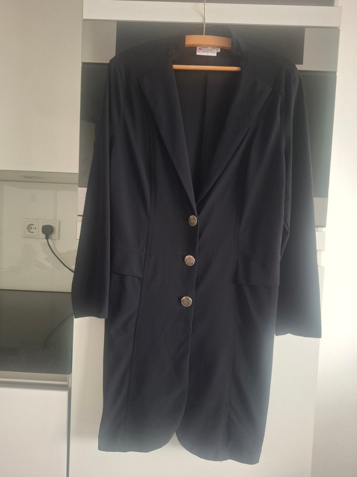 Lange, zwarte, trafelstof blazer / colbert Helena Hart, XL, Kleding | Dames, Zwart, Maat 46/48 (XL) of groter, Zo goed als nieuw