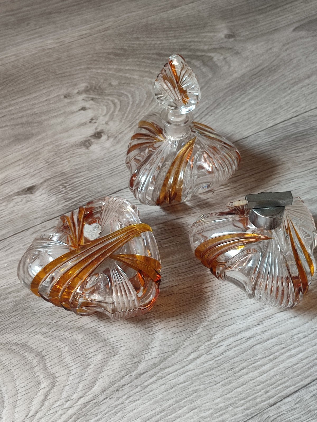 Vintage Toilettafel Set - Glas met Amberkleurige Details, Ophalen of Verzenden