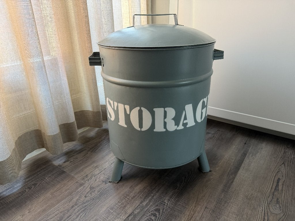 Stapelgoed stalen ton XL met deksel, Ophalen, Groen, Zo goed als nieuw, Opbergmeubel