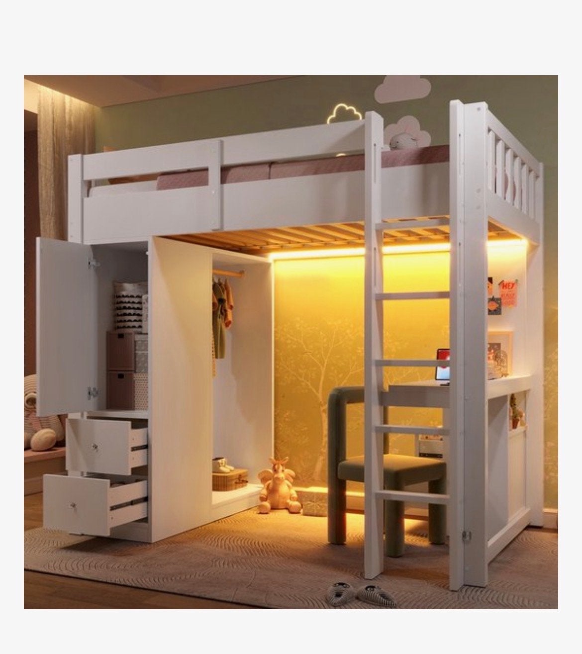 Nieuw hoogslaper bed met kast en bureau, Ophalen, Gebruikt, Eenpersoons, 160 tot 180 cm