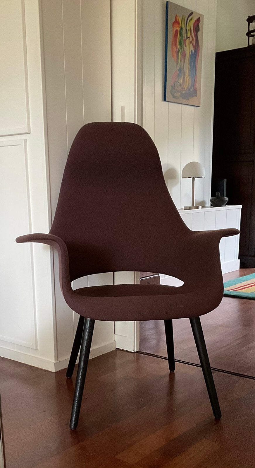 Vitra organic highback chair (Eames & Saarinen), Ophalen, Gebruikt, Bruin, Stof