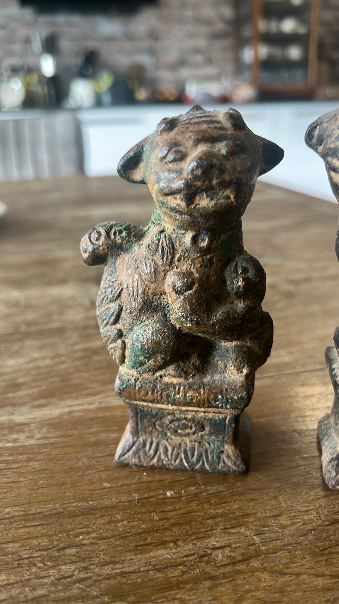 Antieke Gietijzeren Foo Dogs / Tempelleeuwen Set (ca. 1920), Antiek en Kunst, Ophalen of Verzenden