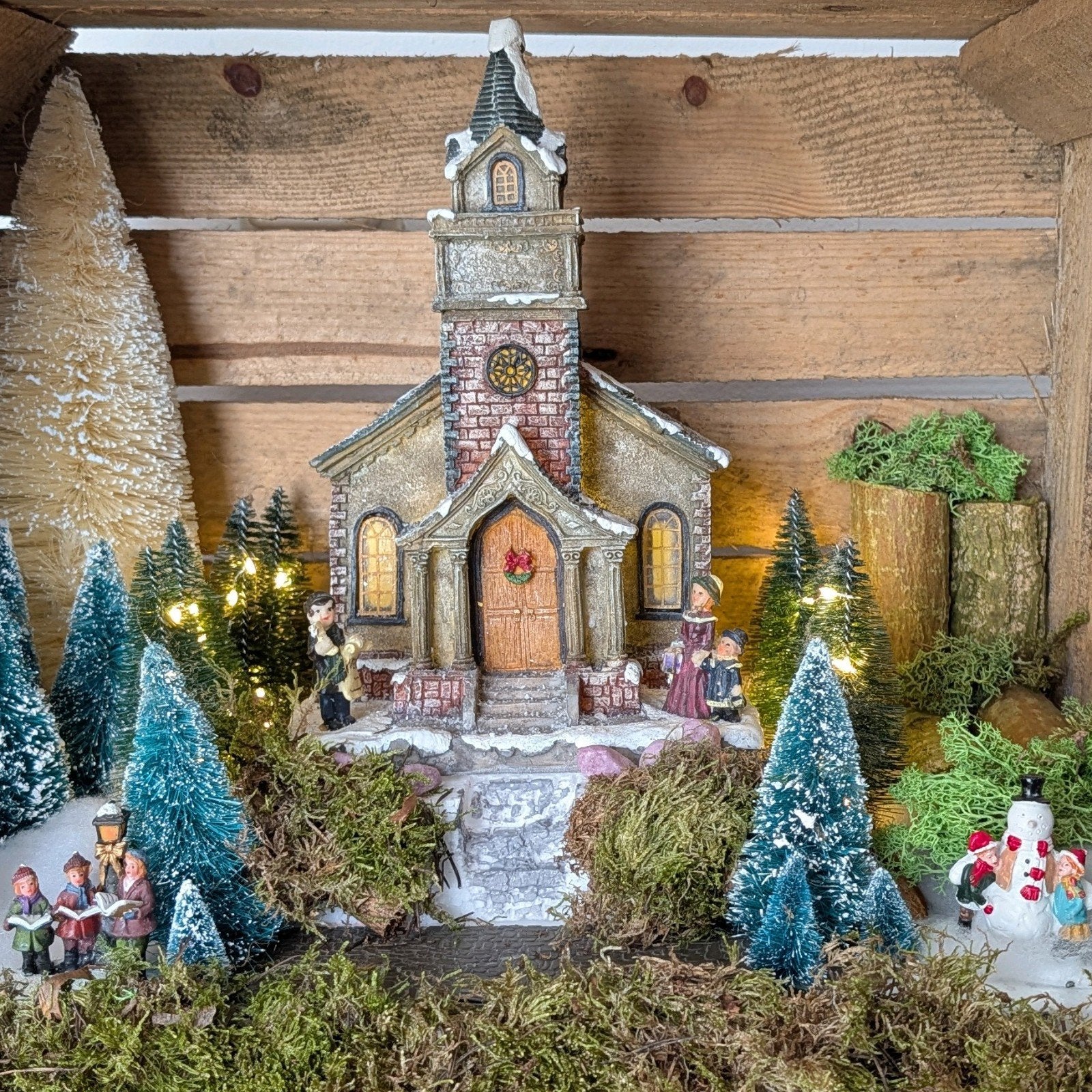 Kersthuis tafereel, kerstdorp in fruitkist, Diversen, Kerst, Ophalen of Verzenden