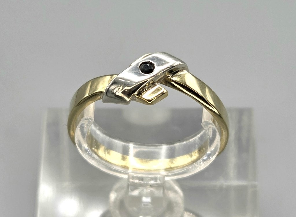 Gouden Vintage design bi-color ring met saffier. 2026/673