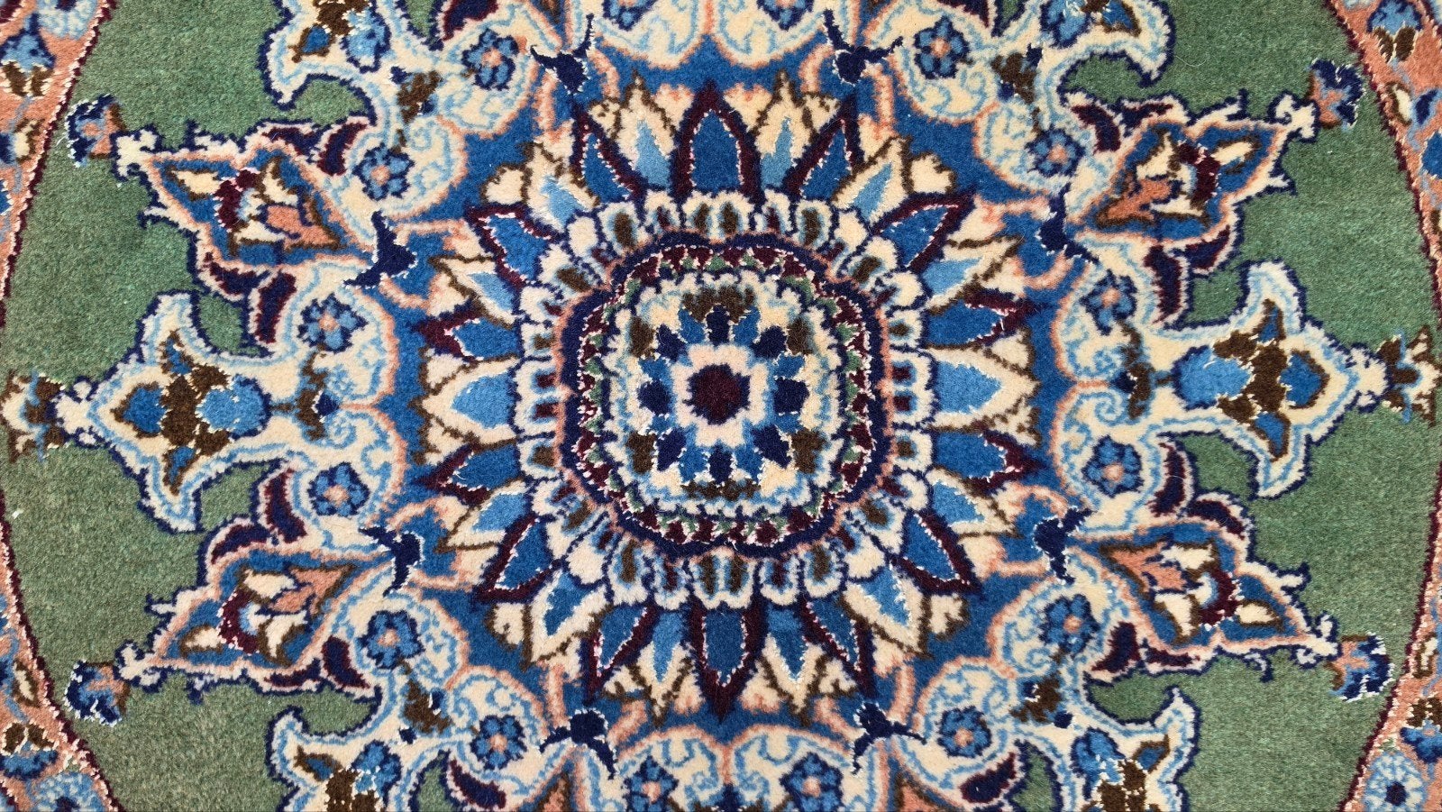 Handgeknoopt Perzisch wol Naïn tapijt rond groen 80x80cm, 50 tot 100 cm, Crème, Rond, Www.hypepopup.nl