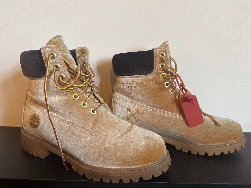 Timberland x Off-White fluwelen laarzen - Maat 41, Bruin, Boots, Ophalen of Verzenden, Timberland x Off-White