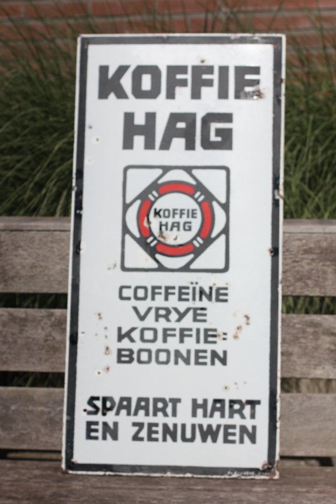 emaille bord KOFFIE HAG caffeine vrije koffie boonen 1910, Ophalen of Verzenden