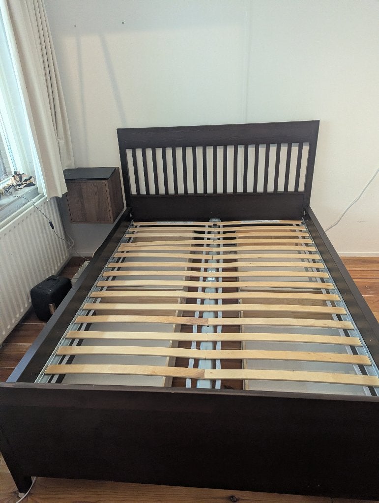 Ikea bed Idanas  met lades140 breed, Ophalen, Gebruikt, Bruin, Tweepersoons