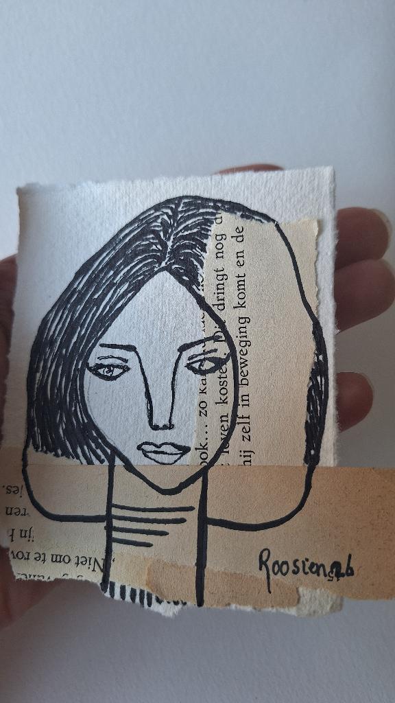 Kleine kunst handgeschept papier  gesigneerd art, Ophalen of Verzenden