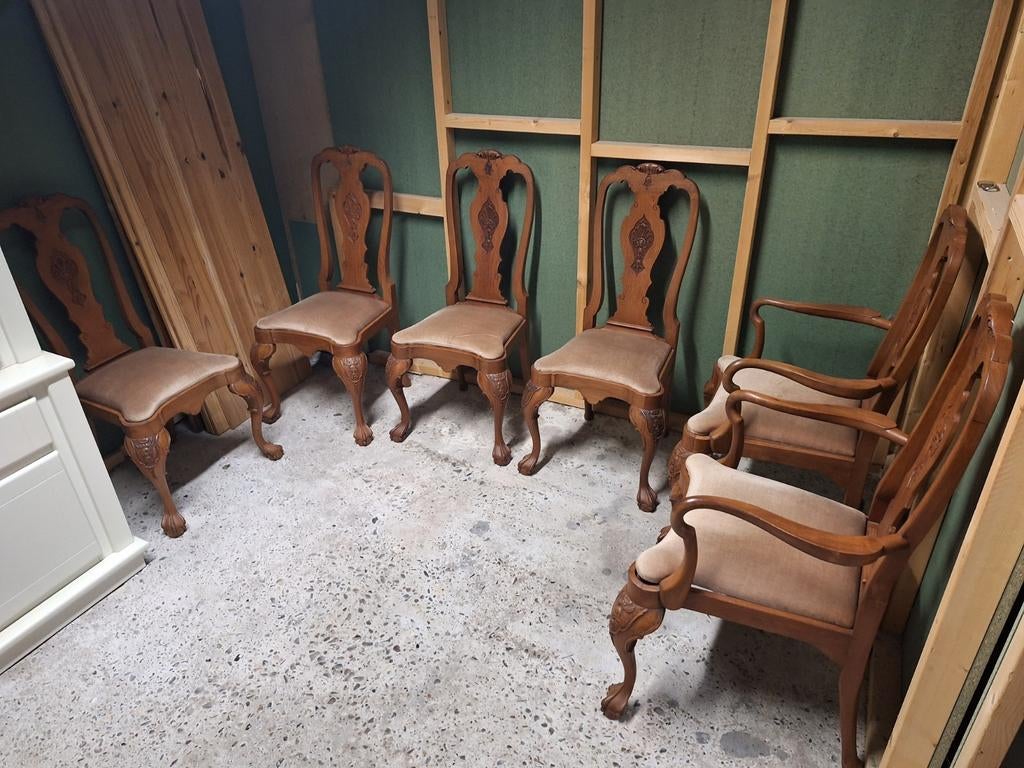 6 leuke antieke stoelen sierlijk met stoffen zitting, Ophalen