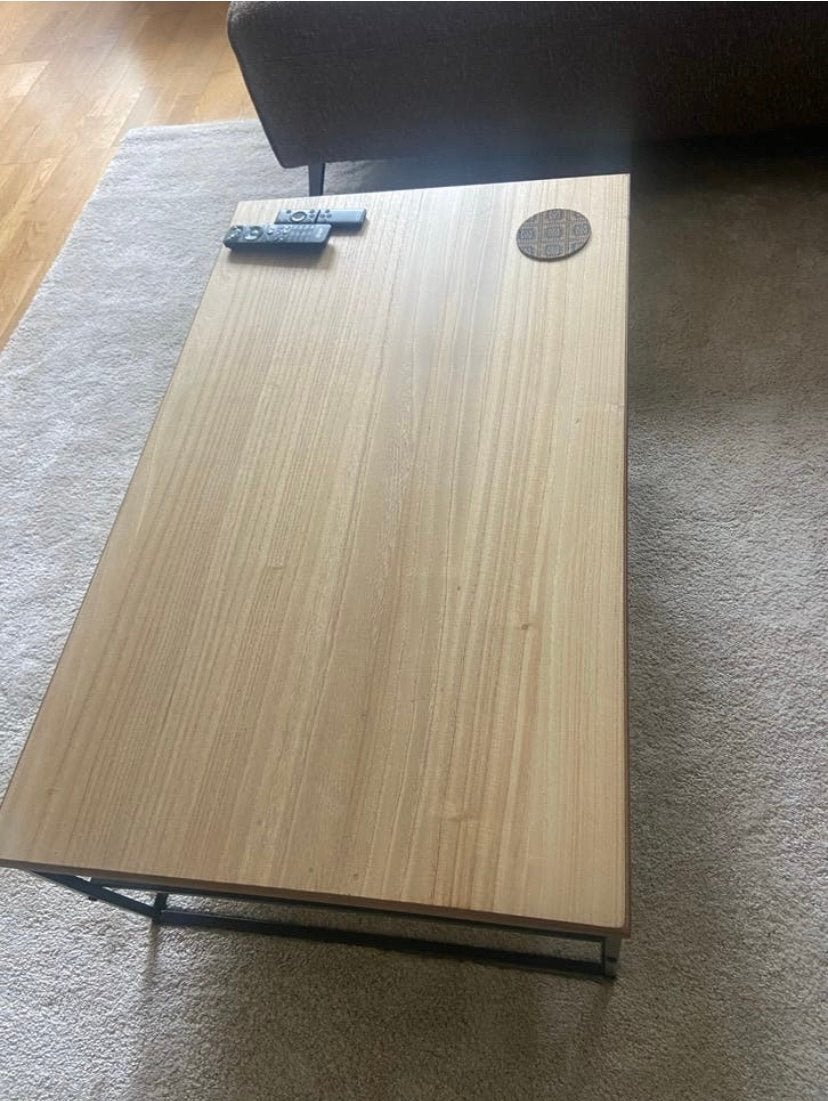 Salontafel met houten blad en metalen onderstel   100x60x38, Ophalen, 100 tot 150 cm, 50 tot 100 cm, Zo goed als nieuw