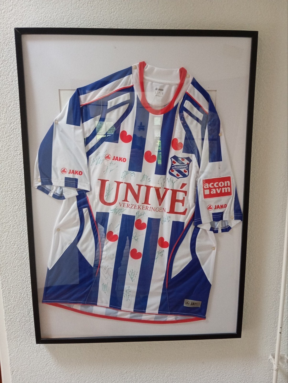 SC Heerenveen gesigneerd shirt in lijst, Sport en Fitness, Maat L, Ophalen, Zo goed als nieuw, Shirt