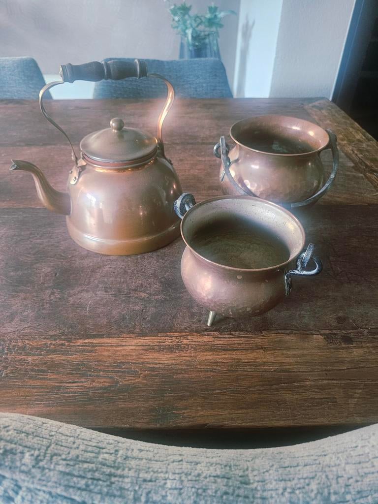 Koperen potten, Antiek en Kunst, Antiek | Servies compleet, Ophalen of Verzenden