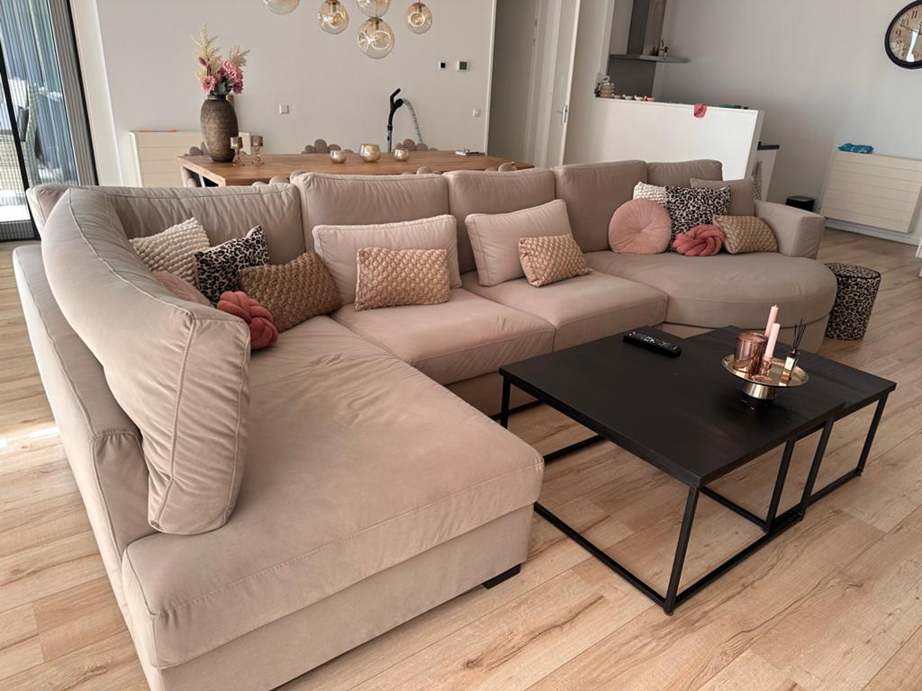 Nieuwe ruime hoekbank - 4.5 meter - Comfortabel en modern, Ophalen, 100 tot 125 cm, Hoekbank, Stof