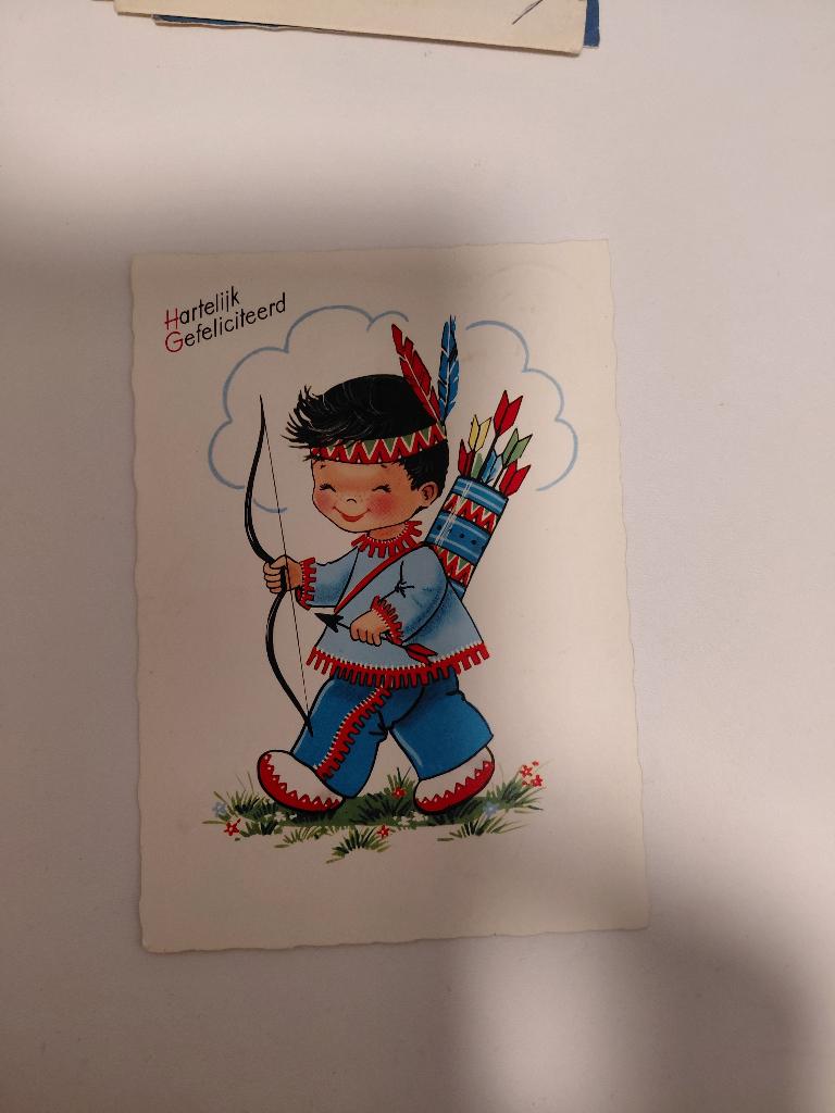 Hartelijk gefeliciteeerd. Vintage kaart met indiaan, Verzenden, Voor 1920, Gelopen, Feest(dag)