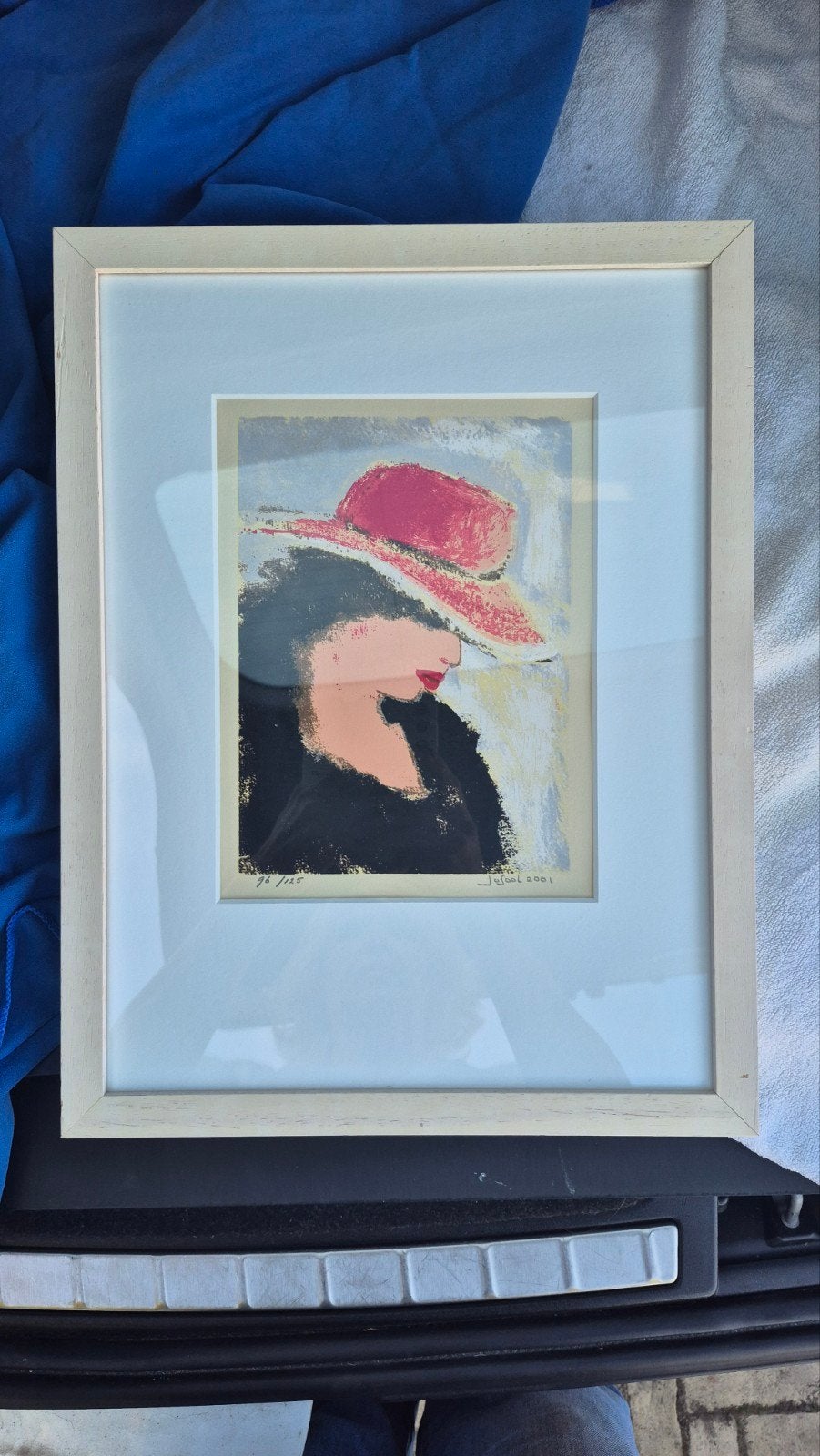 Zeefdruk Jose van Gool vrouwenportret met rode hoed, gesigne, Ophalen of Verzenden, Zeefdruk, Overige technieken, Genummerd