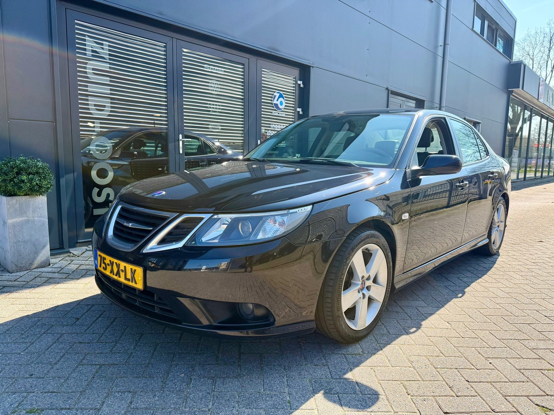 Saab 9-3 Sport Sedan 1.8T Hirsch uitlaat, Carplay dealeronde, Auto's, Gebruikt, Zwart, 4 cilinders, Leder en Stof