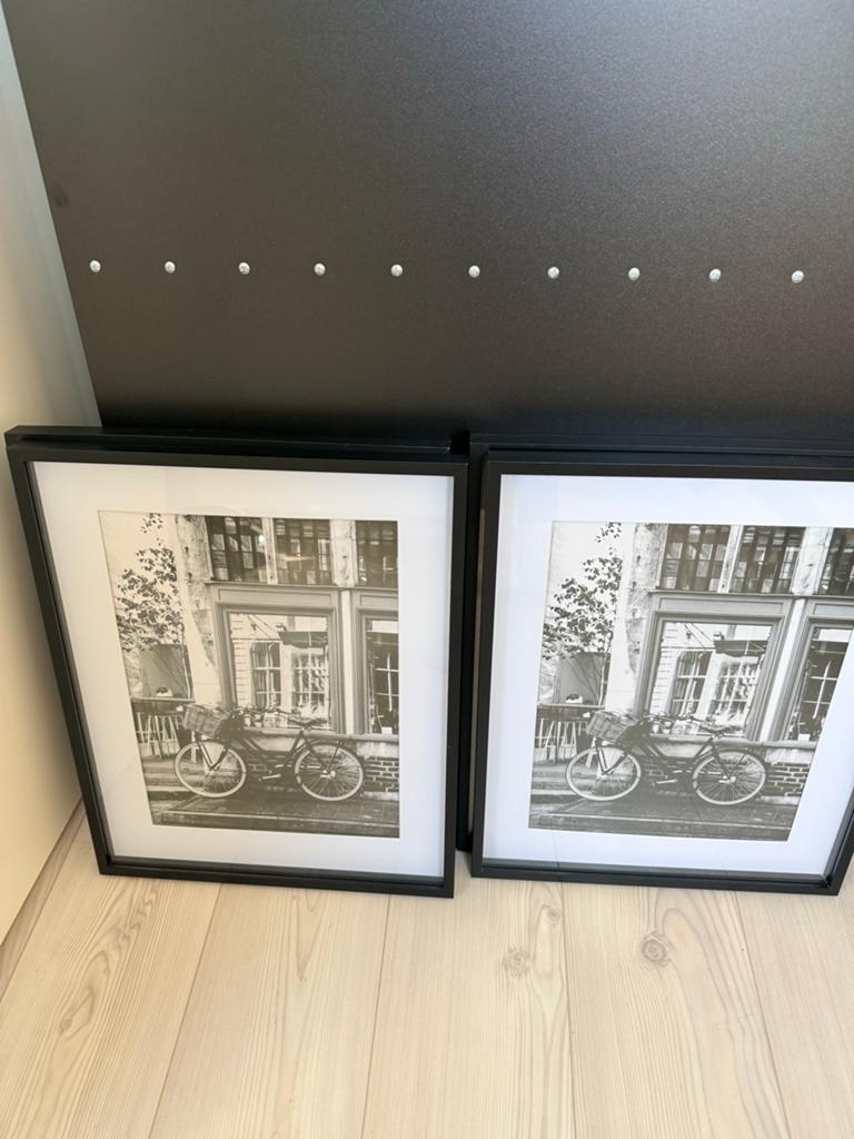 Set van 6 ingelijste schilderijen (auto, fiets, Eiffeltoren), Ophalen, Minder dan 50 cm, 50 tot 75 cm, Zo goed als nieuw