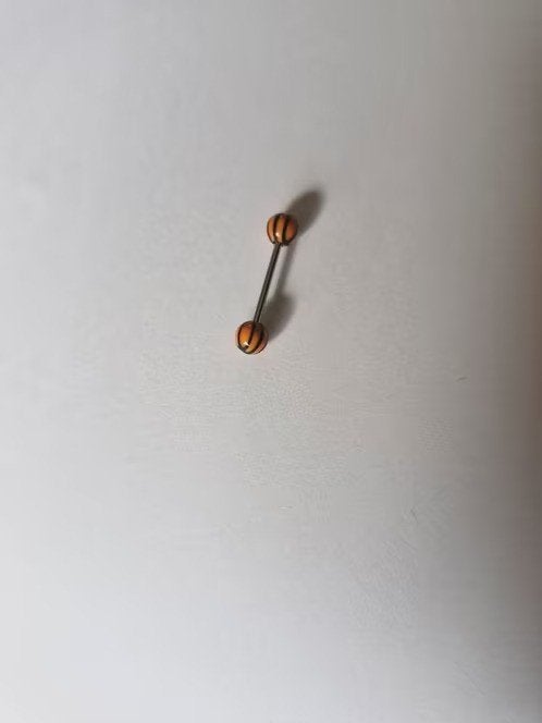 Tongpiercing oranje met zwarte strepen nr3 h3, Tongpiercing, Staal, Onbekend, Nieuw