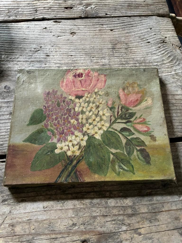 Antiek bloemen schilderijtje, Antiek en Kunst, Curiosa en Brocante, Ophalen of Verzenden