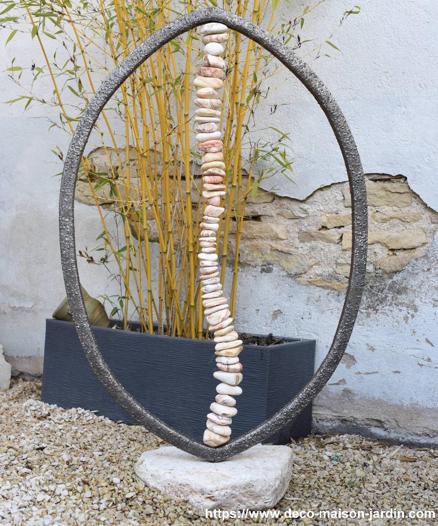 Roze en beige sculptuur, travertijn en metaal - Tuinbeeld, Tuin en Terras, Tuinwanddecoratie, Ophalen of Verzenden, Nieuw