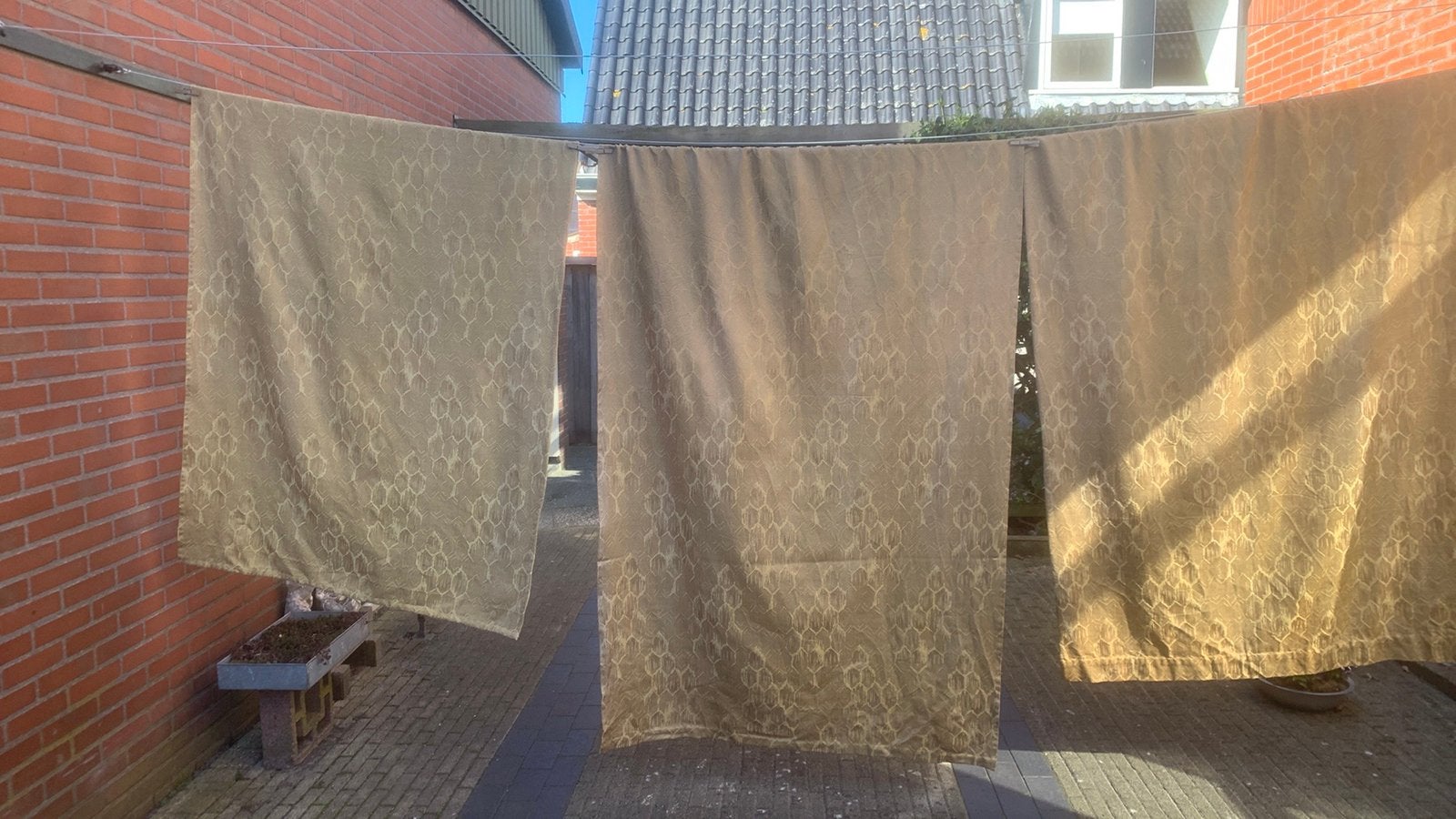 3 Vintage Gobelin Gordijnen met haken origineel van jaren 60, Overige materialen, Gebruikt, Overige merken, Ophalen of Verzenden