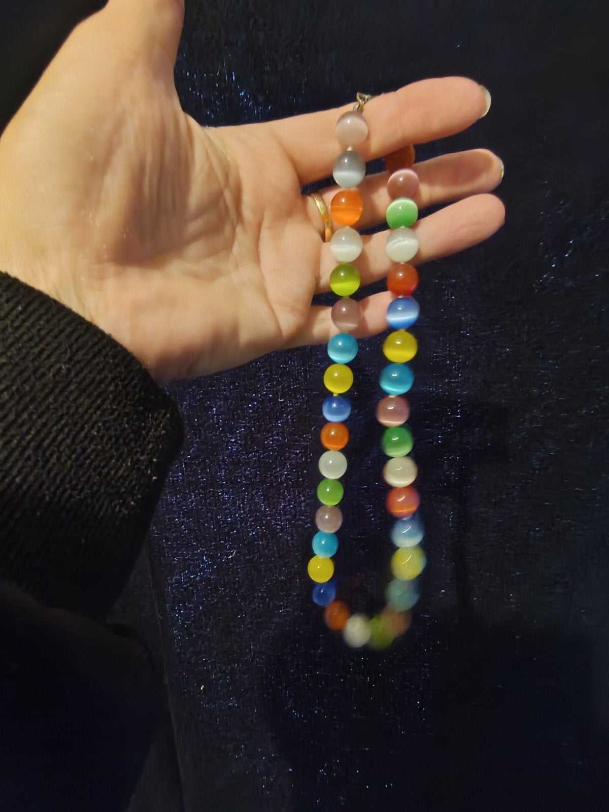 Vintage kralen ketting katten oog, Ophalen of Verzenden, Zo goed als nieuw, Overige materialen