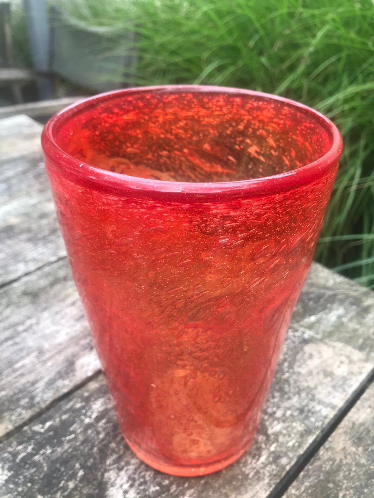 Vaas oranjerood bubbeltjesglas, Dutz?, Ophalen of Verzenden, Zo goed als nieuw, Glas