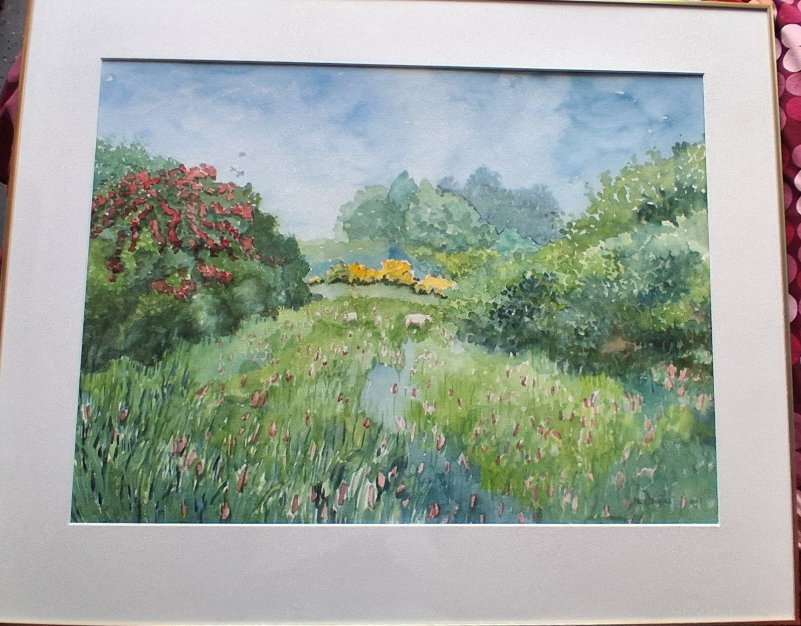 Mees Douglas (1945), Bloementuin. Aquarel.  90/73 cm., Ophalen
