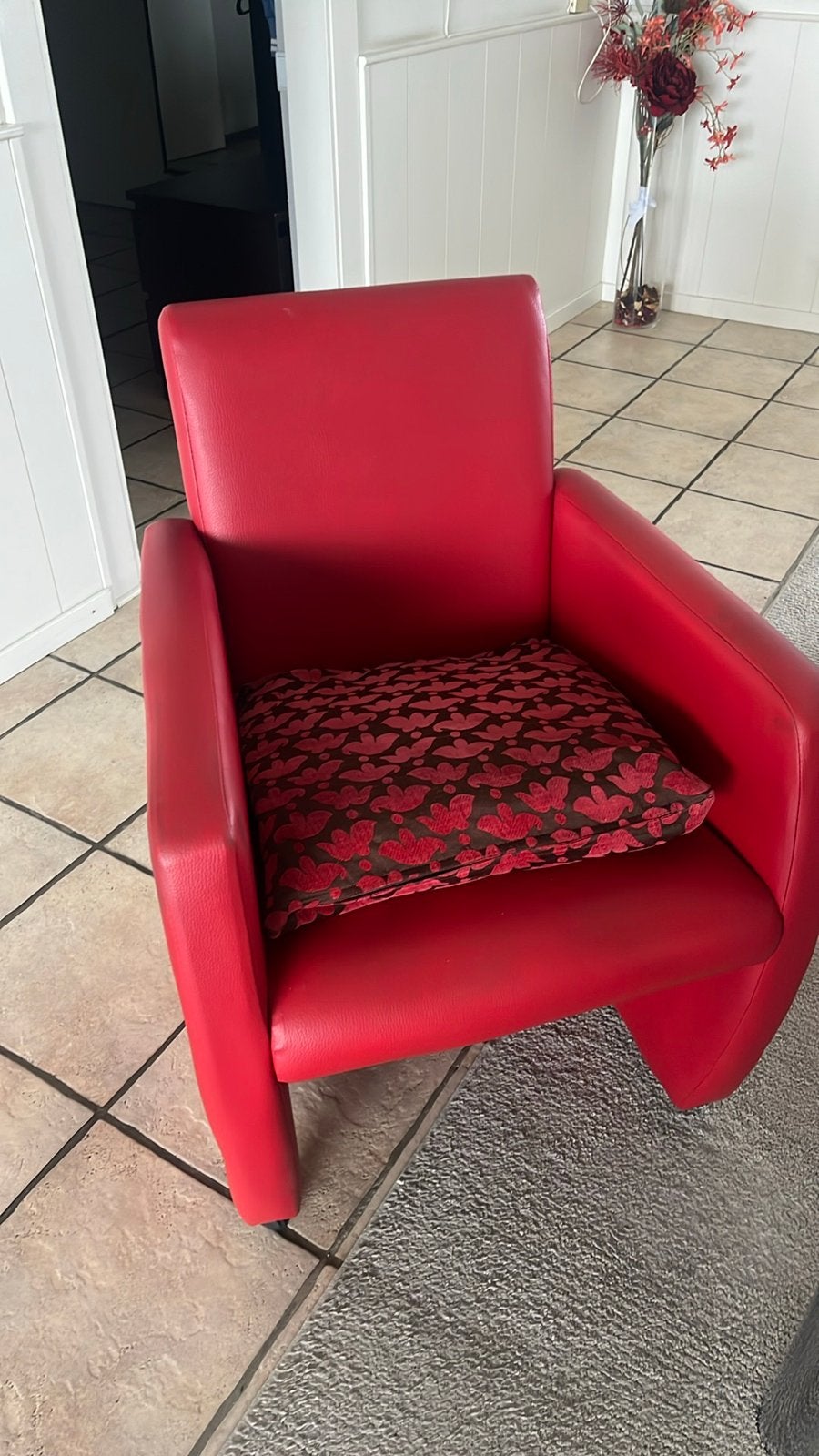Eettafel met 4 rode stoelen - 180x90 cm, Gebruikt, Leer, Ophalen of Verzenden, Vier