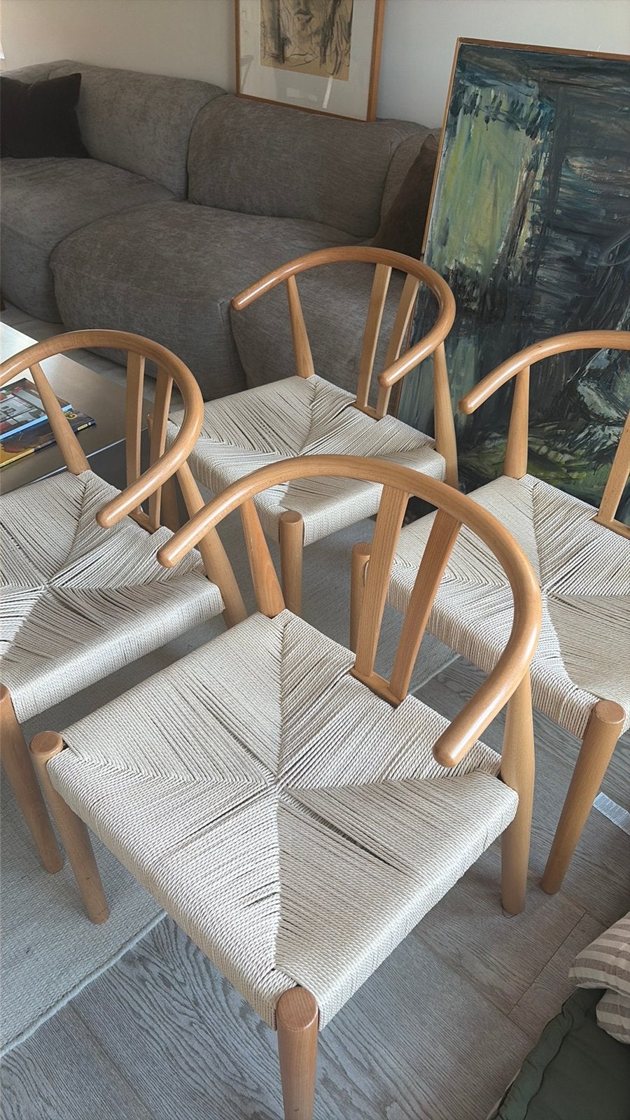 Stoelen wishbone hout / blank hout 4x, Ophalen, Gebruikt, Bruin, Vier