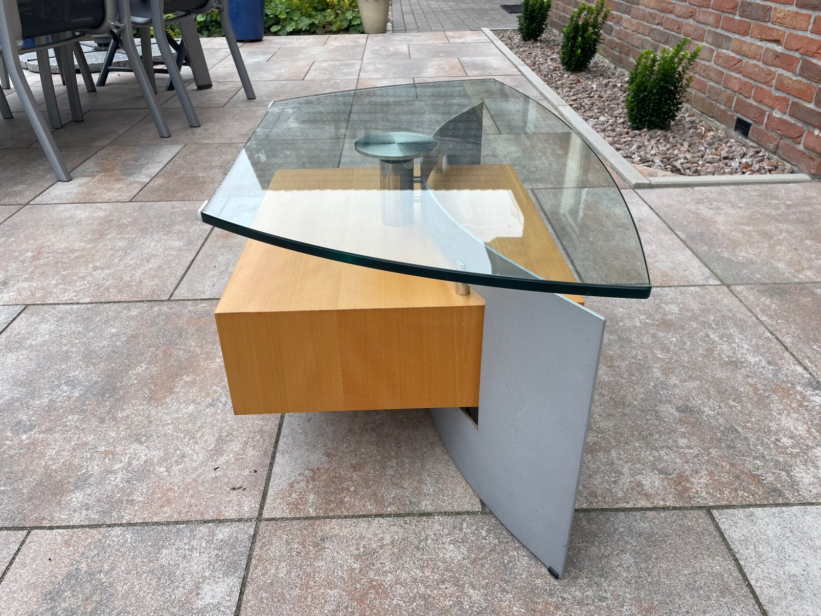 Tv/audio meubel zilver/hout kleur met glazen top z.g.a.n., Ophalen, Grenenhout, 50 tot 100 cm, Zo goed als nieuw