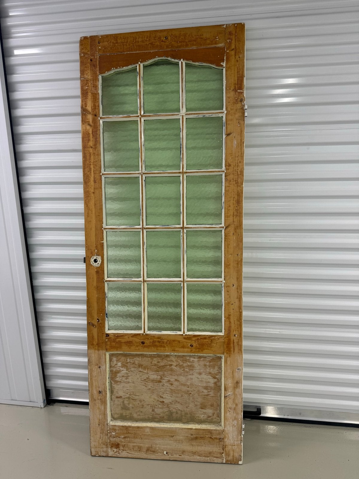 Oude vintage houten binnendeur met glaspanelen L277xB77cm, Ophalen, Gebruikt, 80 tot 100 cm, Binnendeur