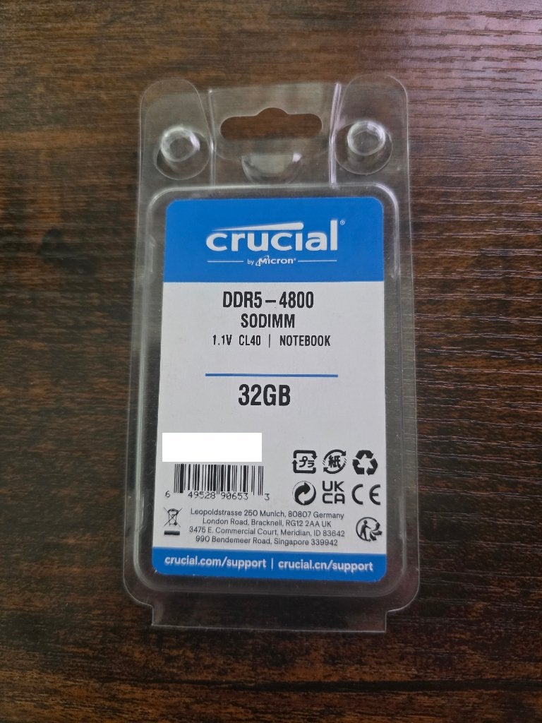 Crucial 32GB DDR5-4800 SODIMM Laptop Memory (RAM), 32 GB, Ophalen of Verzenden, Zo goed als nieuw, DDR5