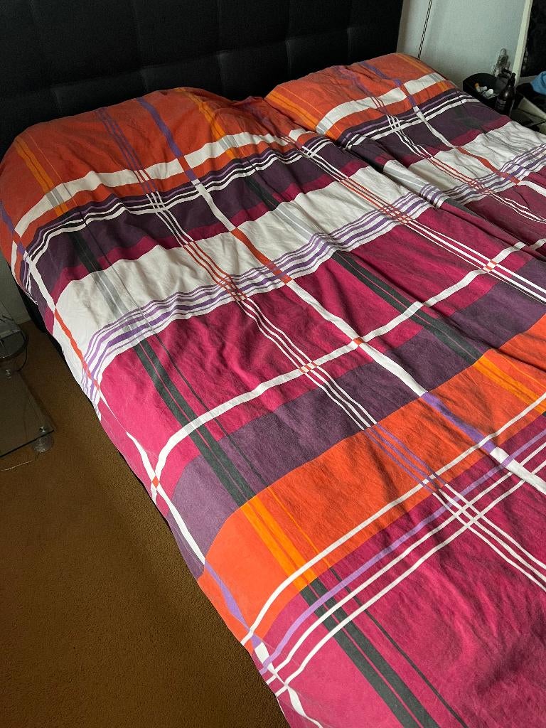 dekbedovertrek 2 x 1 pers ruit oranje wit Beddinghouse, Dekbedovertrek, Ophalen of Verzenden, Zo goed als nieuw, Overige kleuren