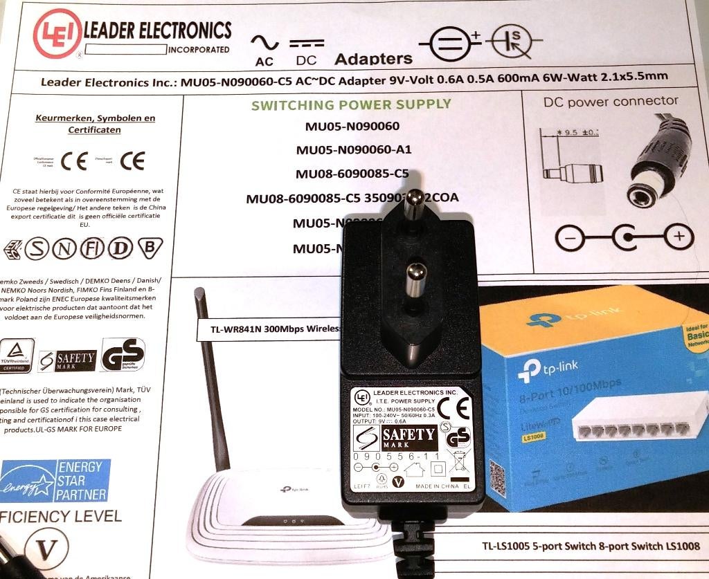 TP-Link LEI MU05-N090060-C5 9V 0.6A 6W Adapter Oplader, Ophalen of Verzenden, Zo goed als nieuw