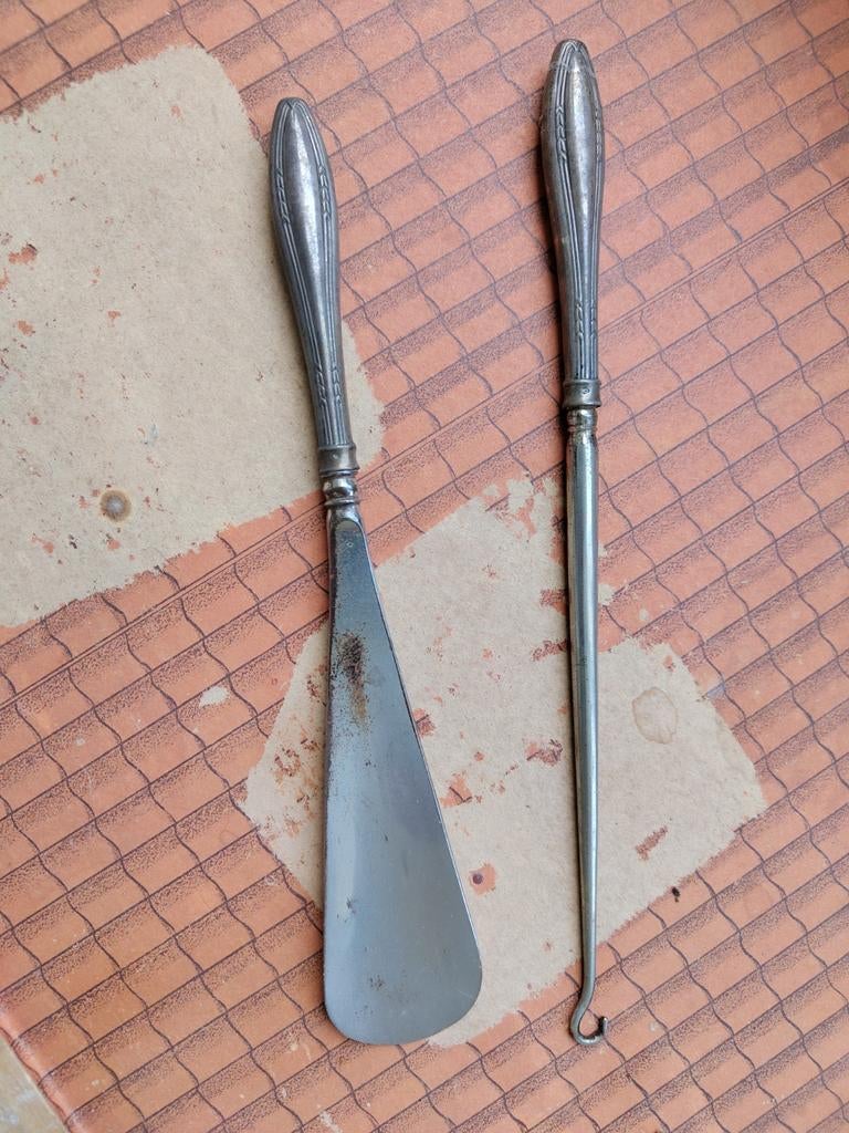 Vintage schoenlepel en knopenhaak set, Antiek en Kunst, Ophalen of Verzenden