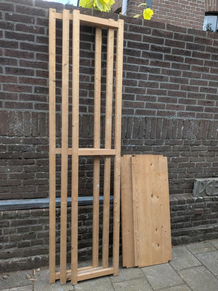 Houten staanders en liggers voor stelling of boekenplank, Gebruikt, 200 cm of meer, Minder dan 100 cm, Ophalen of Verzenden