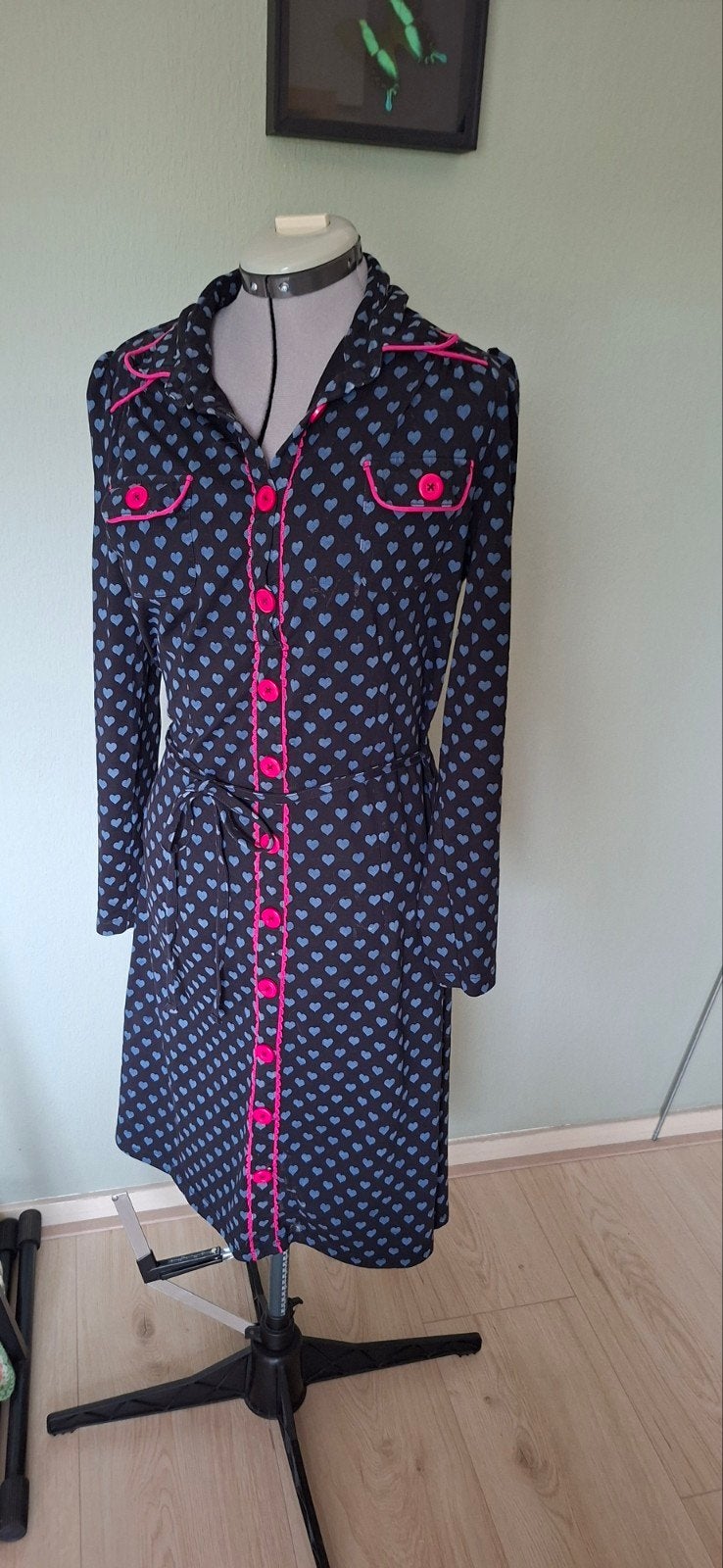 Tante Betsy jurk met hartjesprint en roze details, Tante Betsy, Blauw, Maat 46/48 (XL) of groter, Ophalen of Verzenden