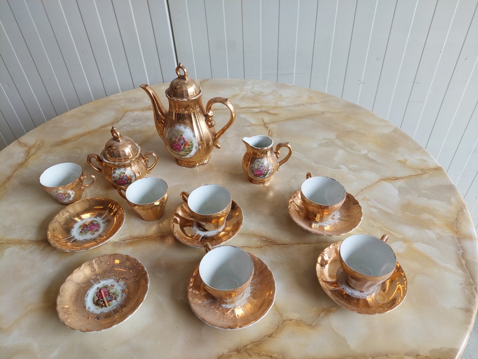 *Antiek theeservies met gouden glans *, Ophalen of Verzenden