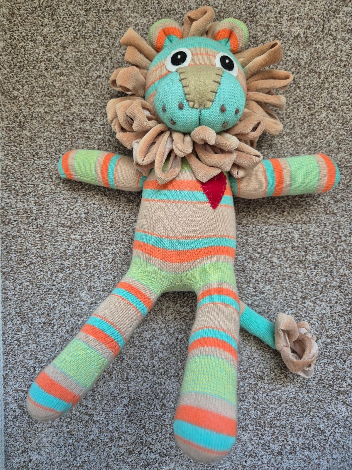 Hickups Leeuw Knuffel - Gestreepte Sokpop Stijl, Overige merken, Overige karakters, Ophalen of Verzenden, Middelgroot (20 tot 80 cm)