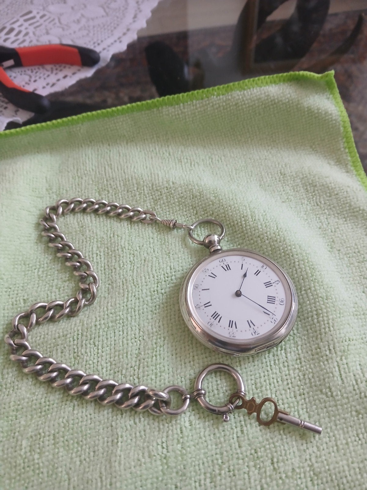 Zilvere zakhorloge 91 gr Zilvere keting 52 gr, Ophalen of Verzenden, Zilver, Overige merken, 1900 tot 1930