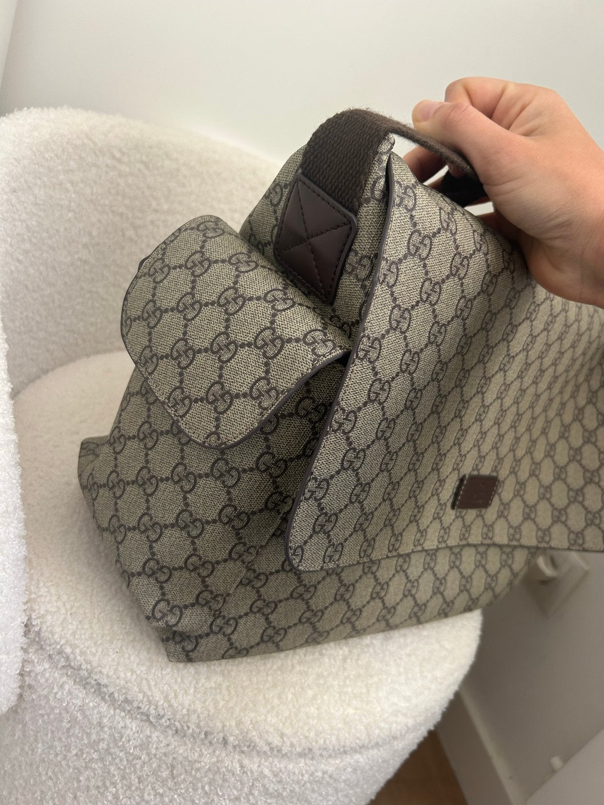 Gucci luiertas met GG-monogram en accessoires, Bruin, Gucci, Extra vakken, Zo goed als nieuw