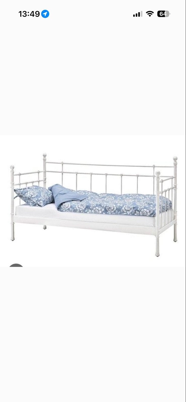 IKEA Hemnes Bedbank - Wit metaal, eenpersoons, 90x200, Ophalen, Gebruikt, Eenpersoons, Wit