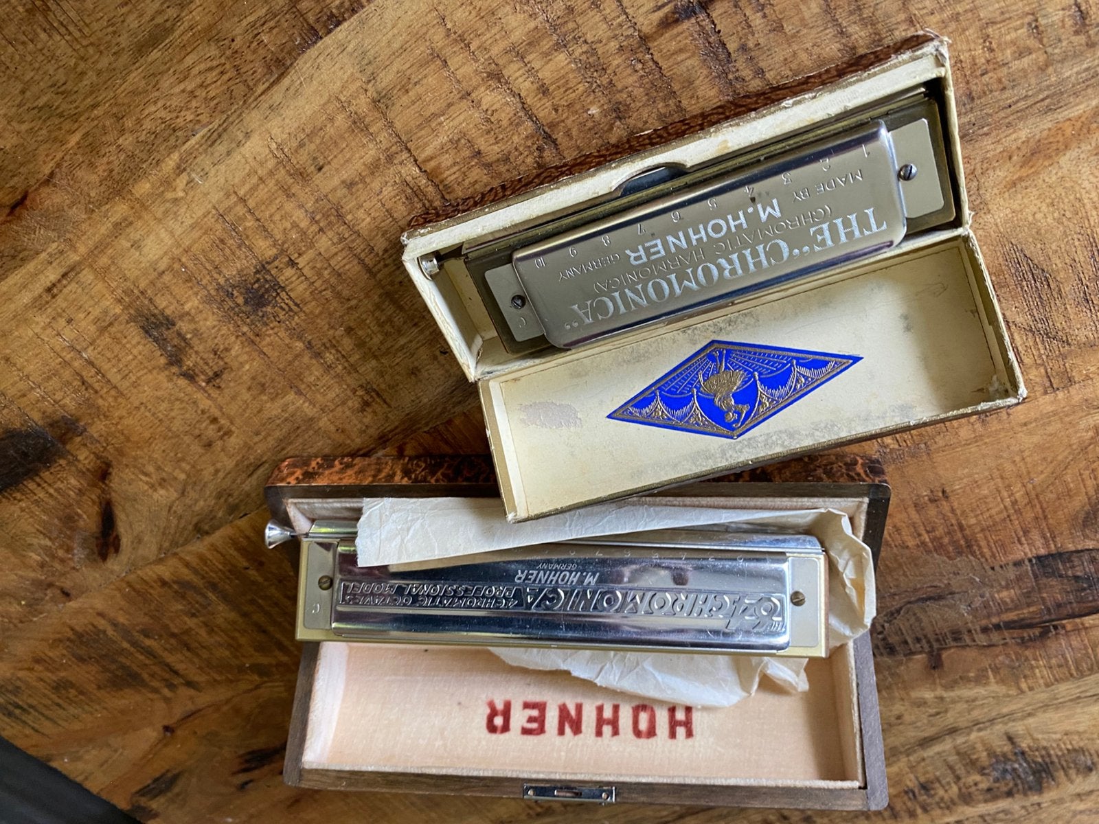 Vintage Hohner mondharmonica’s, Muziek en Instrumenten, Ophalen, Gebruikt, Met koffer of doosje, C-mondharmonica
