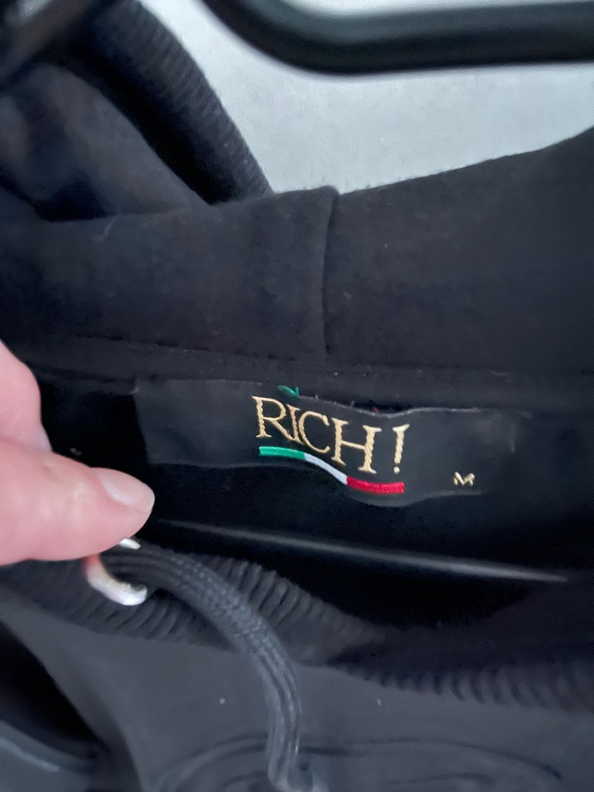 Rich! Couture hoodie met leren mouwen, Ophalen, Gedragen, Maat 38/40 (M), Zwart