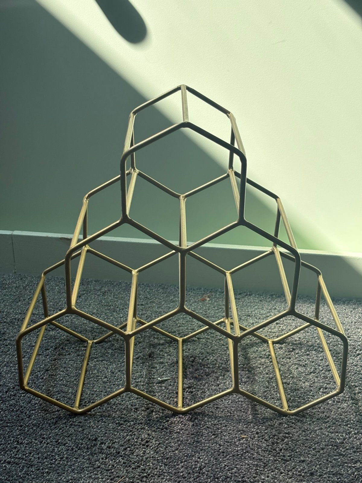 Gouden wijnrekje, zeshoekig design, 5 tot 15 flessen, ?, Zo goed als nieuw, Metaal